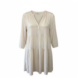 Part Two Summer Dress, 3/4 Sleeves, Drop Waist, Cream Colour, Stretch